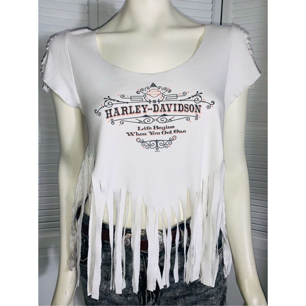 Harley Davidson White Fringe T-Shirt Woodstock 2006 HD Medium